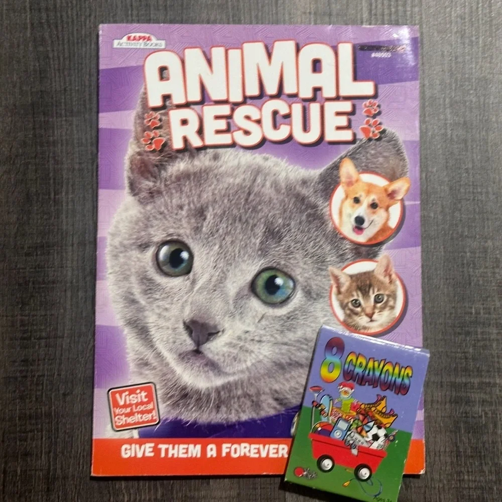 💞 Art Bundle with Animal Rescue Coloring & Activity Book with a boy of Crayons